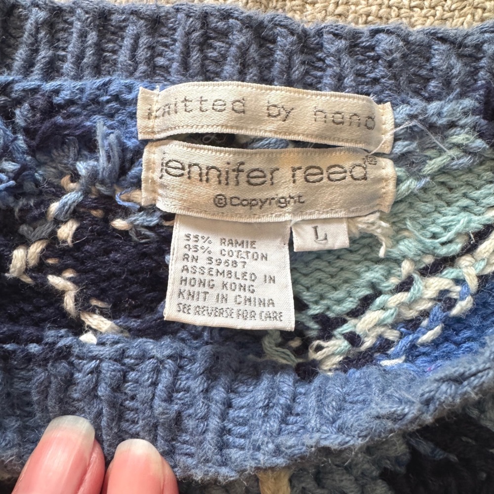 Vintage Jennifer Reed Hand Knit Sweater Cottagecore Floral L - Picture 4 of 10